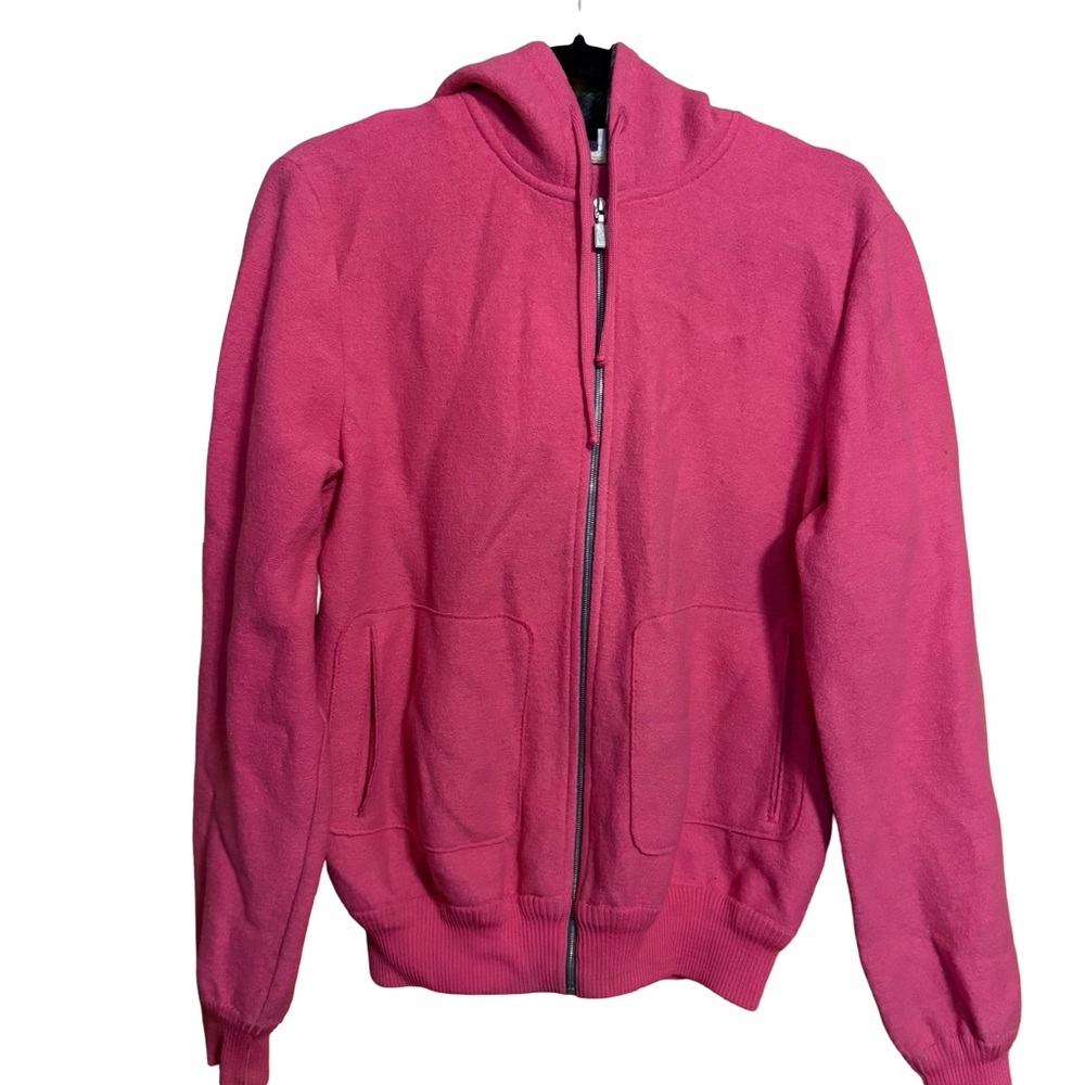 Geiger Pink Wool Plaid Heart Patch Hooded Full Zip Sweatshirt Hoodie Size 42 / L